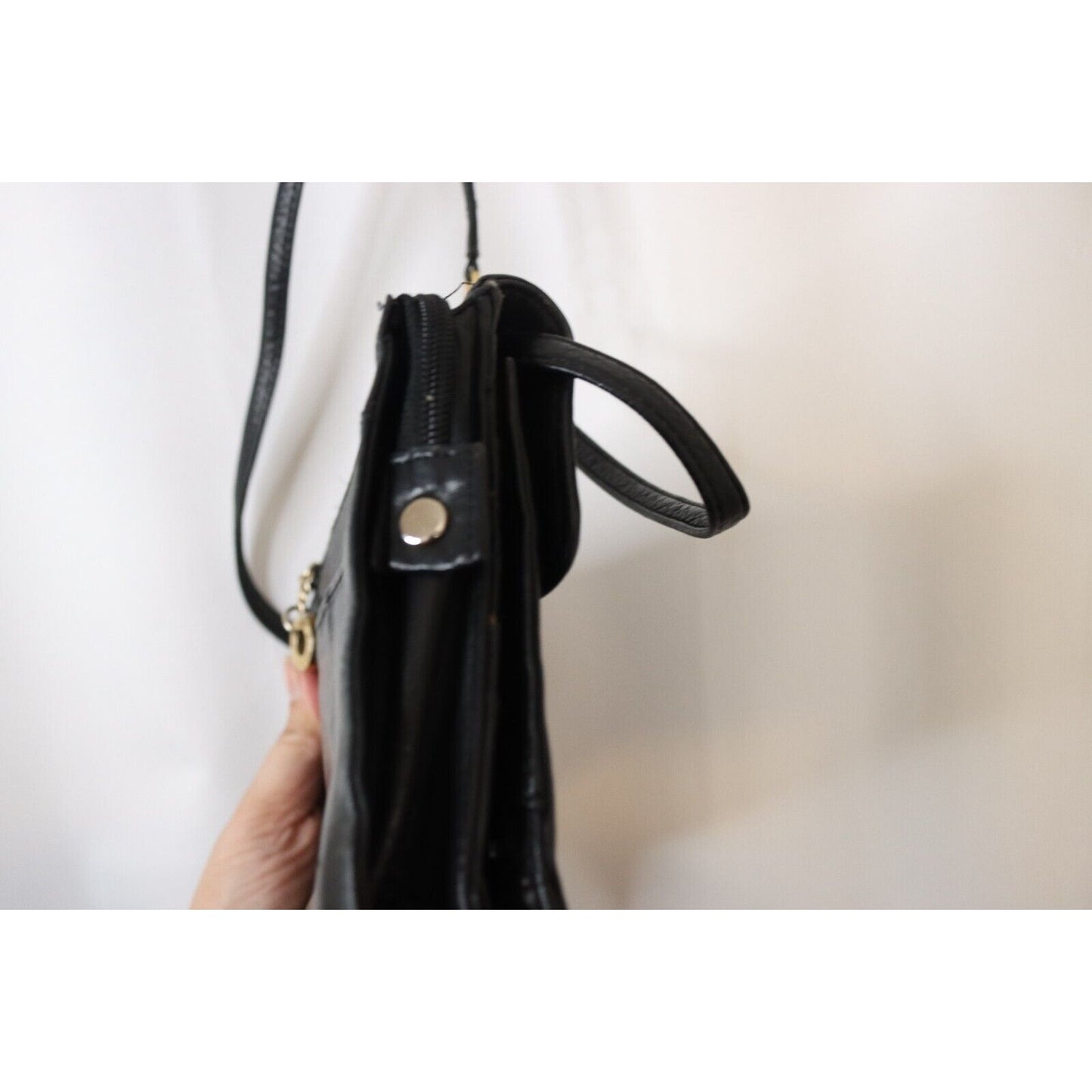 Perlina Soft Black Leather Organizer Crossbody