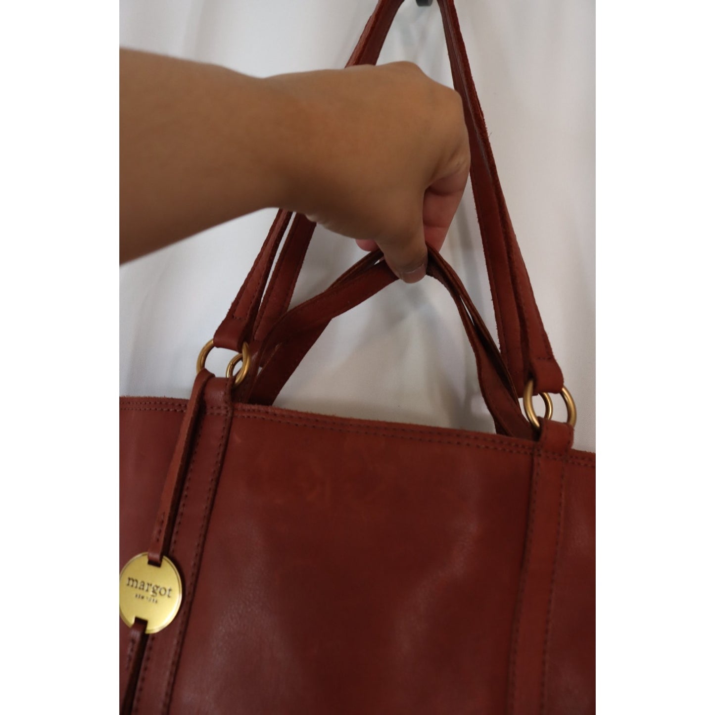 Margot Soft Leather Double Handlex2 Shoulder Tote Top Handle Brown
