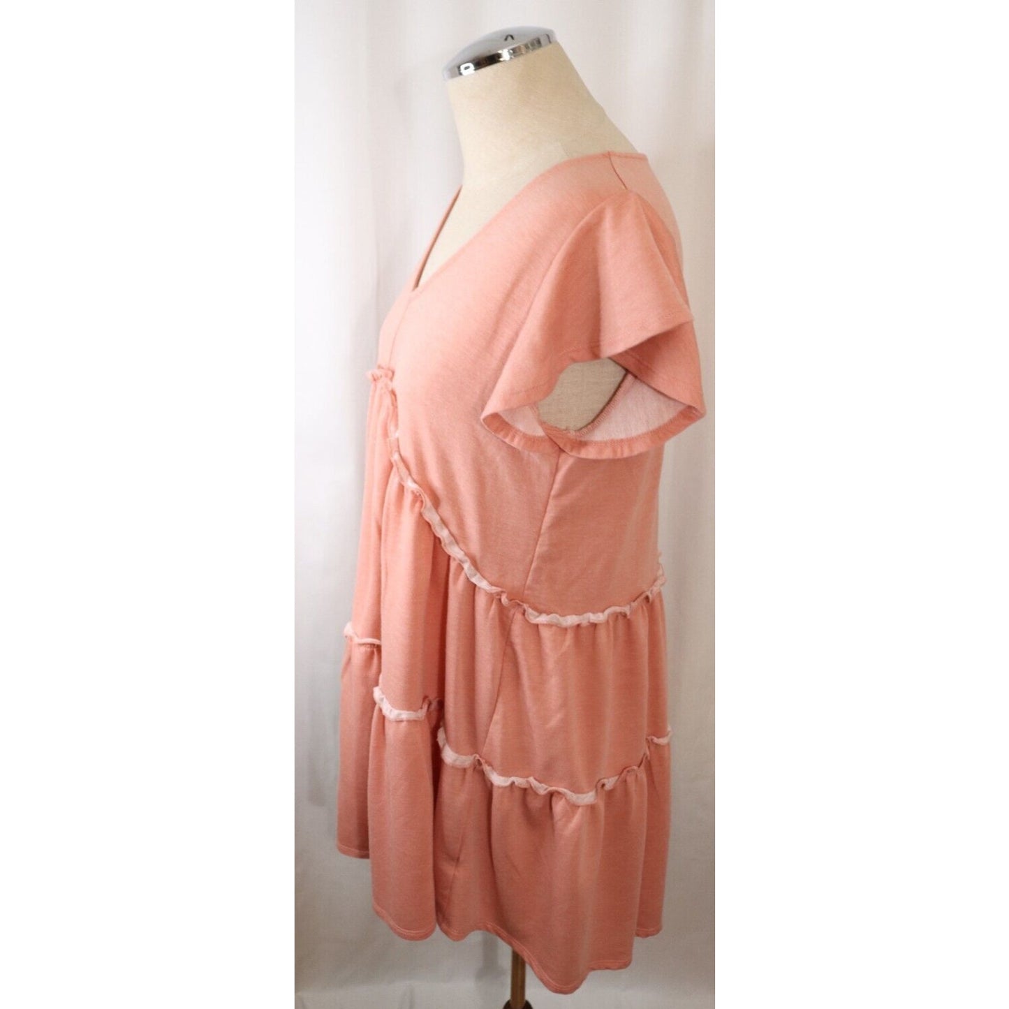 Altar'd State Peach Mini Shift Dress V Neck Short Sleeve Size Medium