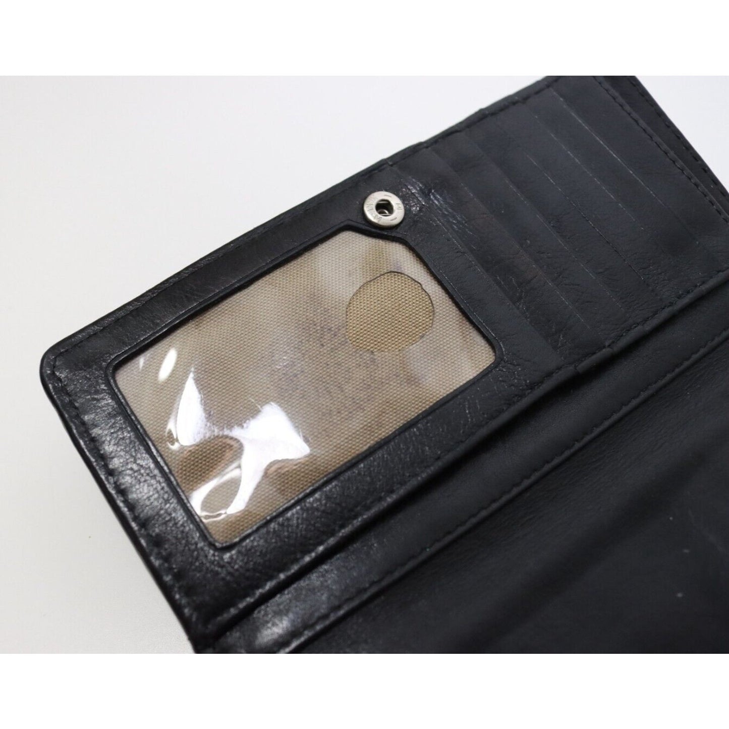 Michael Kors Black Leather Wallet White Stitching Metal Scratched