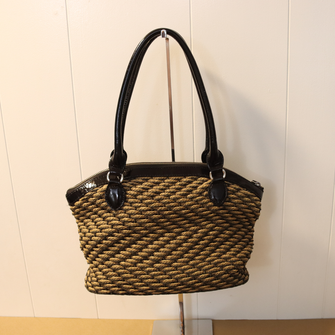 Brighton Woven Black and Brown Straw Hangbag