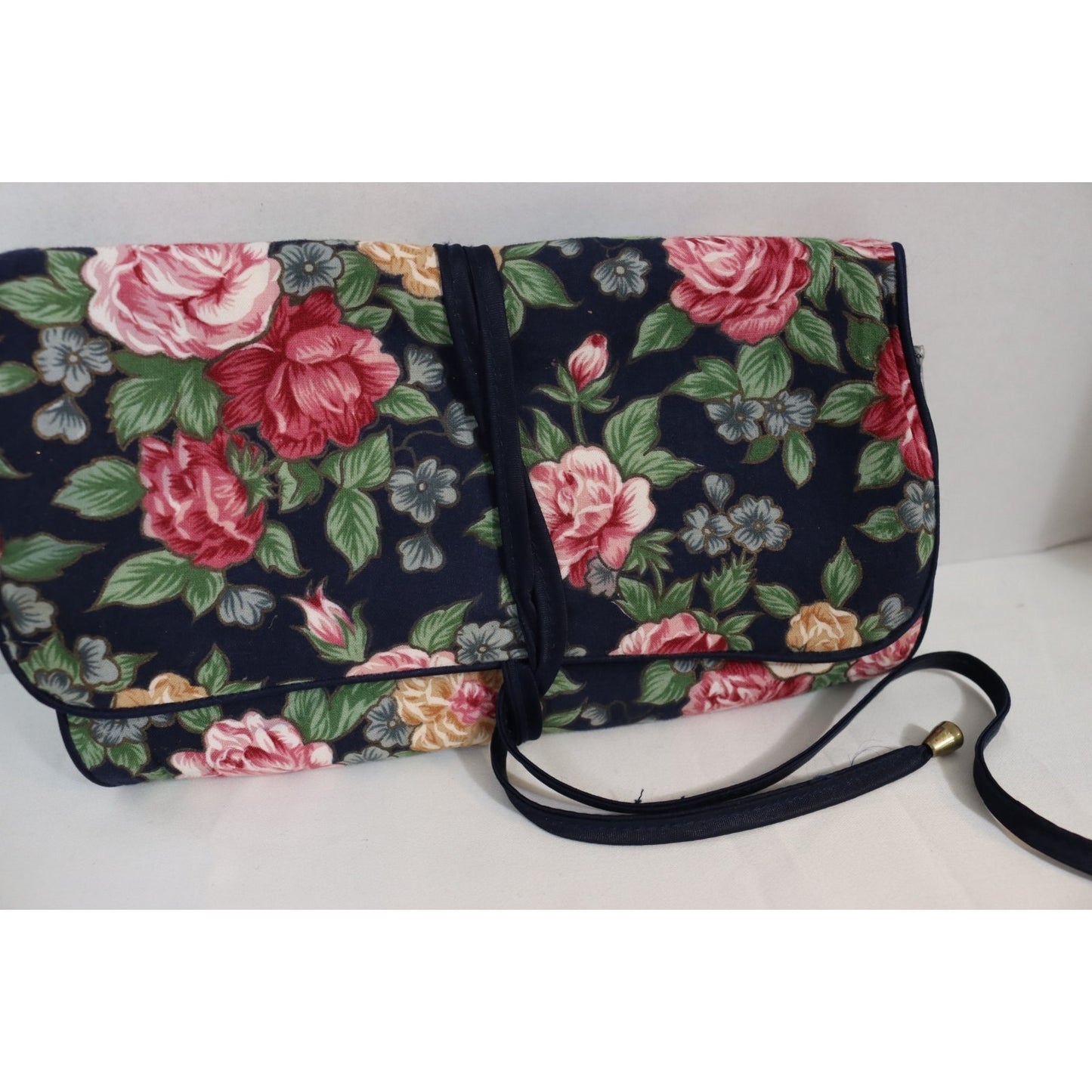 Vintage Cotton Travel Jewelry Bag Floral Green
