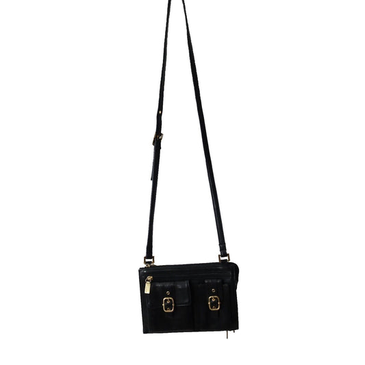 Perlina Black Leather Purse Crossbody Organizer Gold Hardware