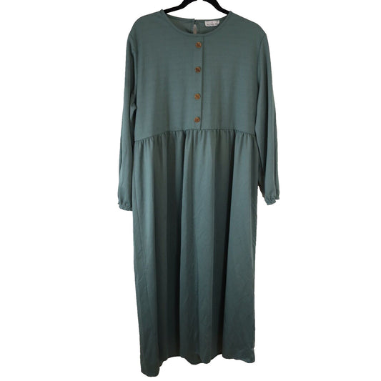 Abaya Green Maxi Dress Long Sleeve ECESUN 50 Faux Button