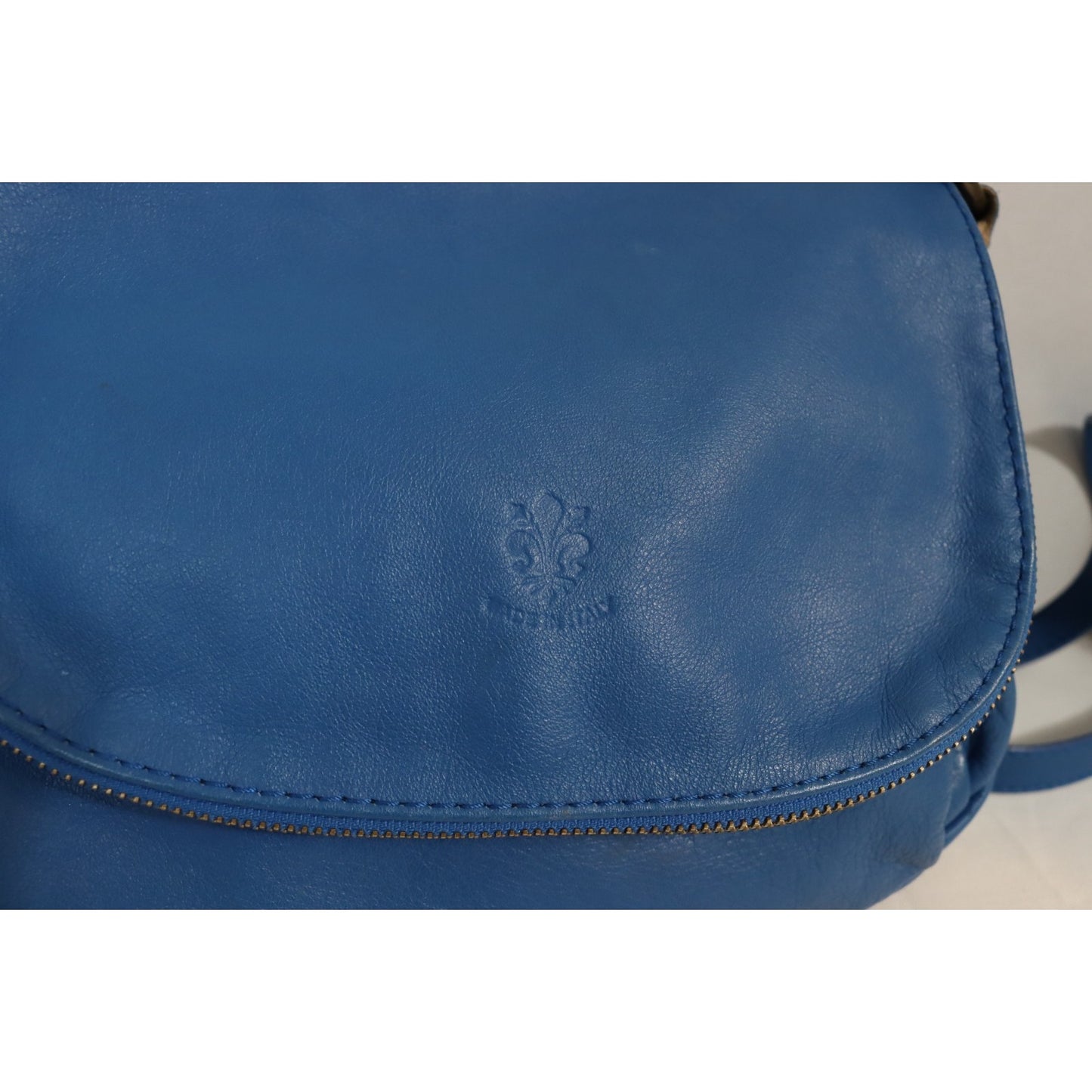 Vera Pelle Blue Crossbody Adjustable Fold Over Zip Made in Italy