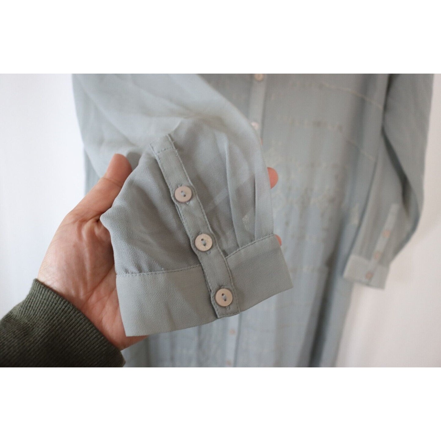 Soft Surrounding Petite Medium Midi Button Up Sheer Top Long Sleeve