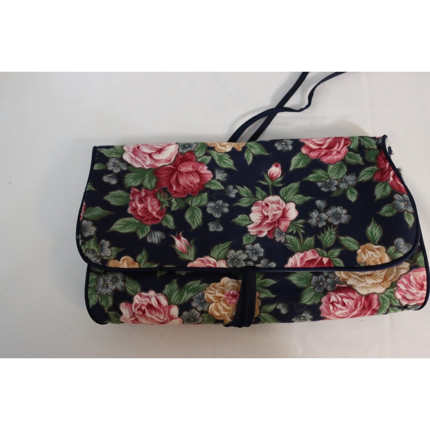 Vintage Cotton Travel Jewelry Bag Floral Green