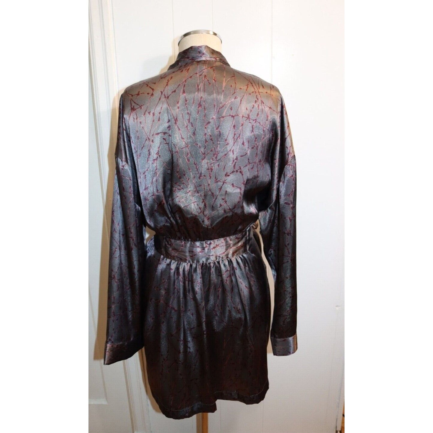 Victoria Secret Brown Robe With Red Leaf Design One Size Attached Tie