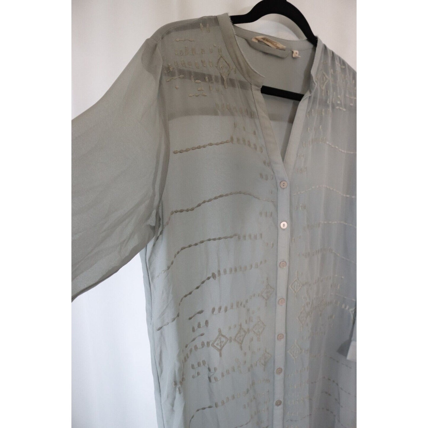 Soft Surrounding Petite Medium Midi Button Up Sheer Top Long Sleeve