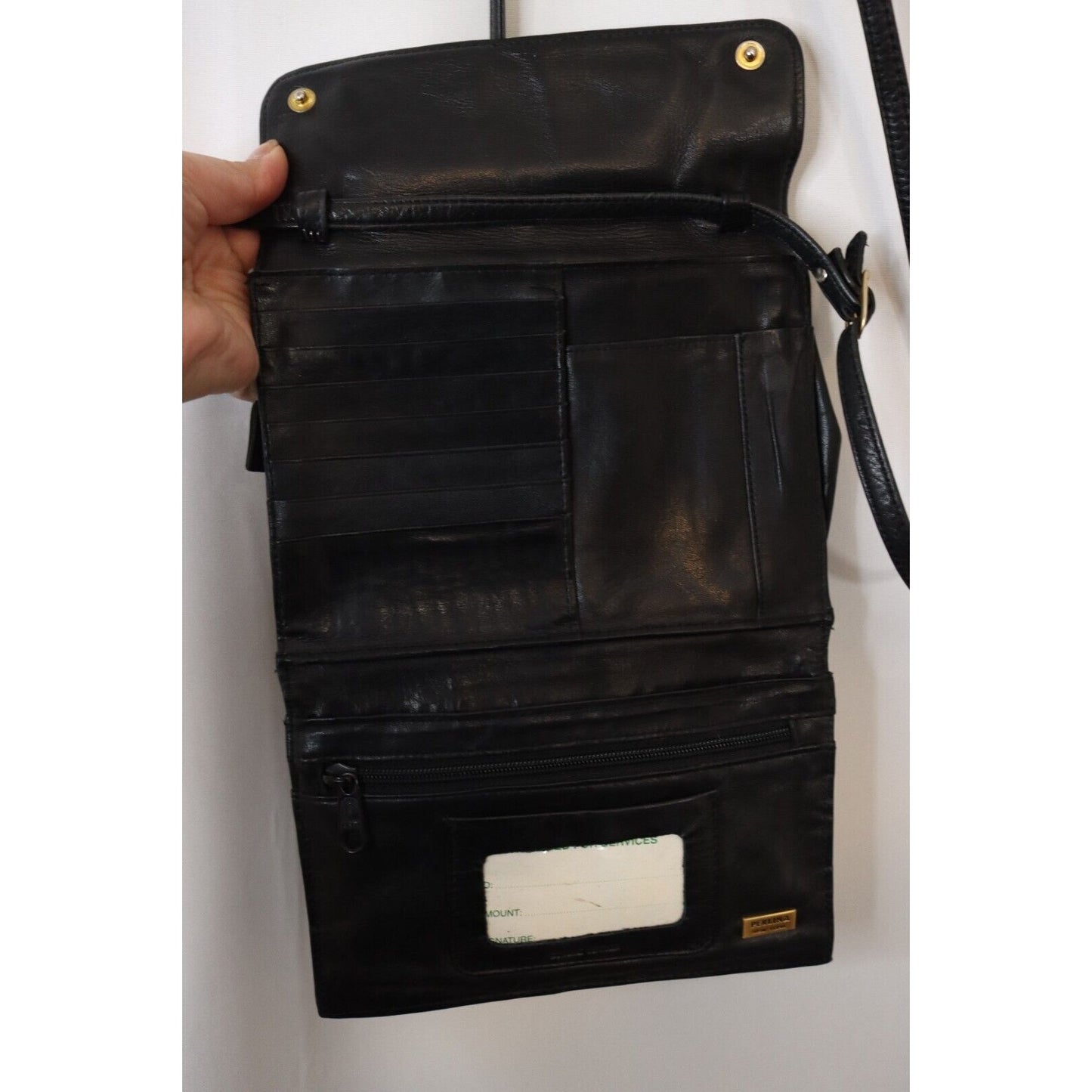 Perlina Soft Black Leather Organizer Crossbody
