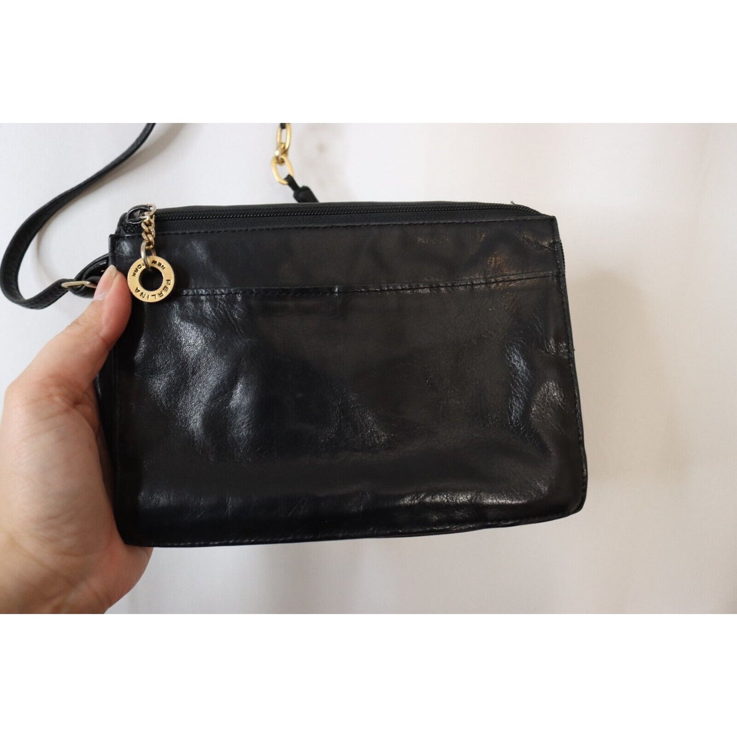 Perlina Soft Black Leather Organizer Crossbody