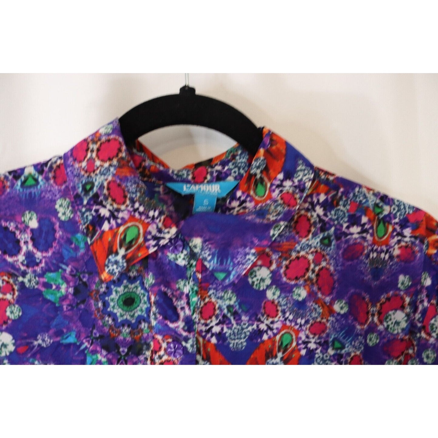 L'Amour Button Up Top Size Small Nanette Lepore High Low Polyester Sheer