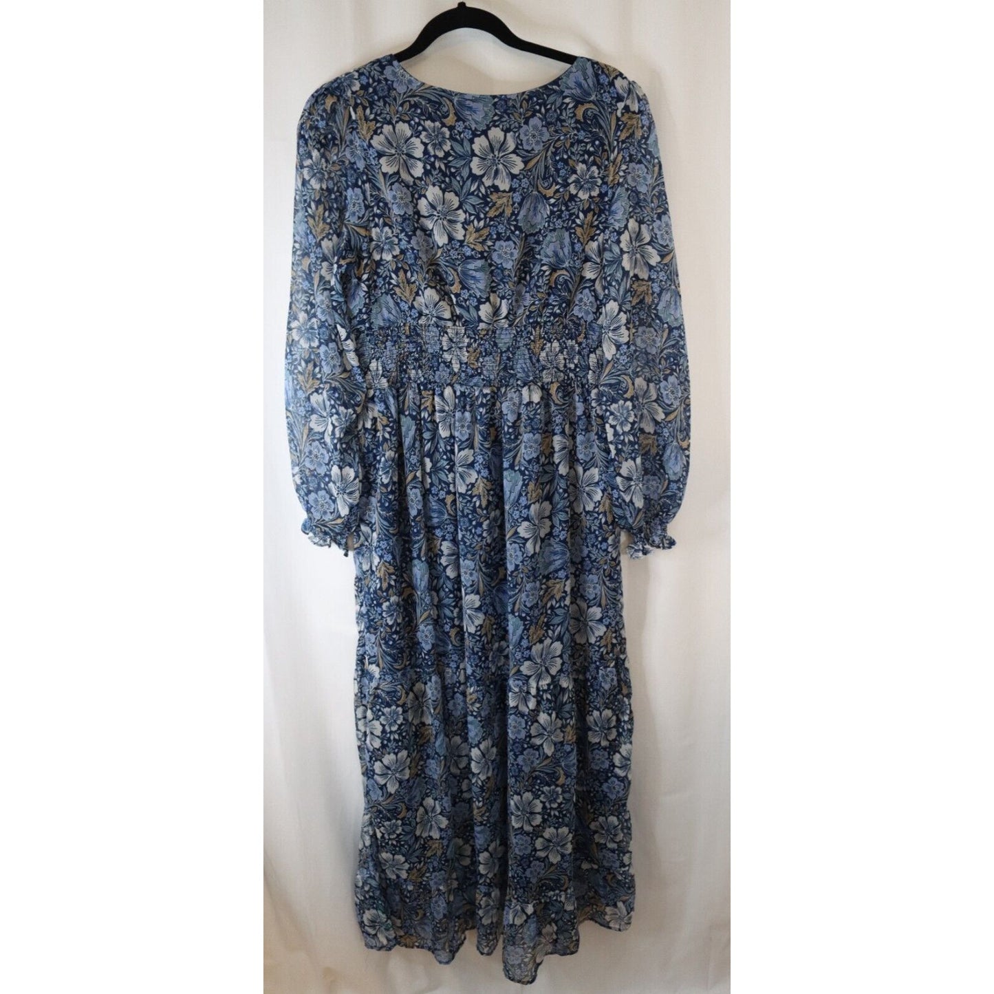 Patrons of Peace Maxi Dress Blue Sheer Arms Smock Buttons Size Large