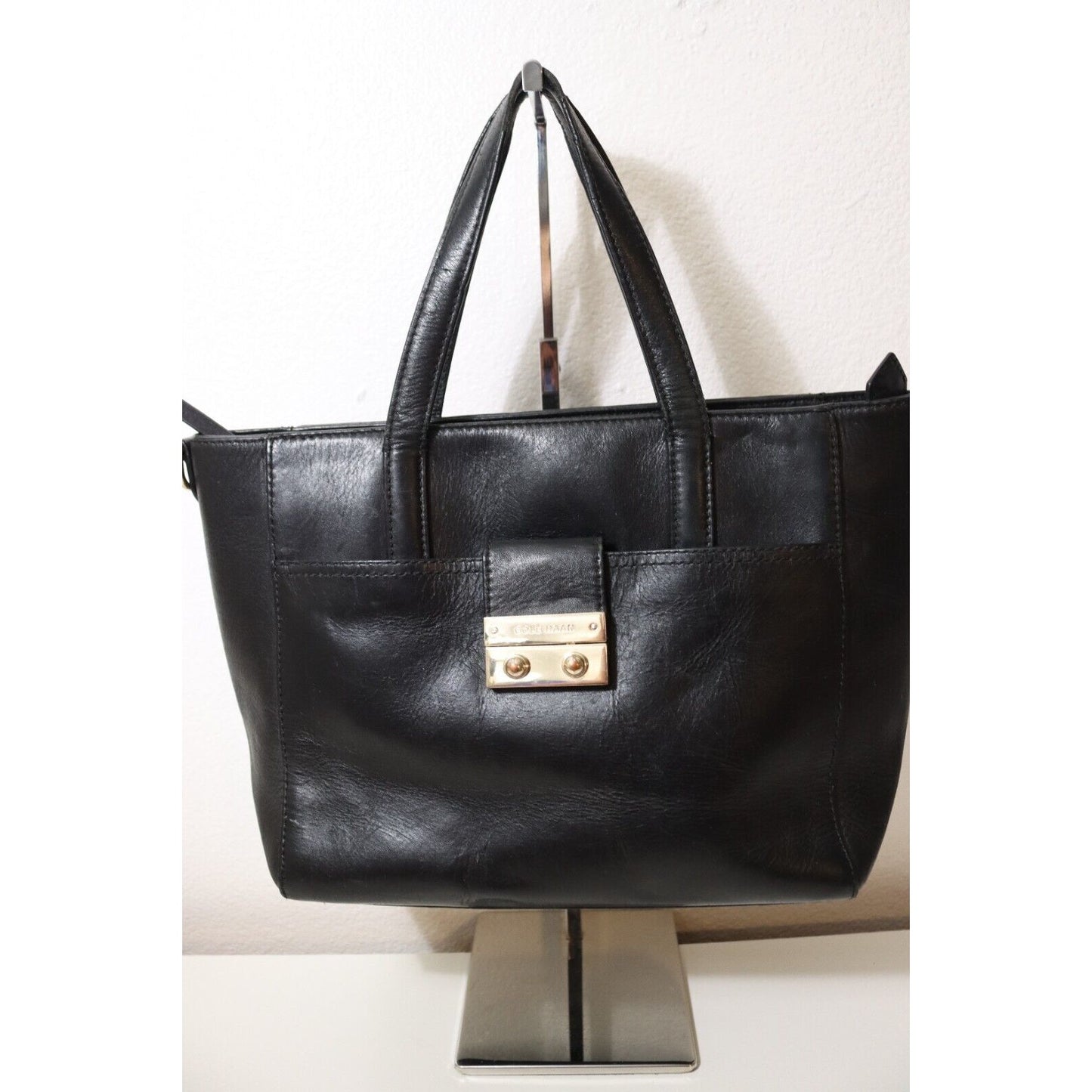 Cole Haan Black Leather Double Handle Shoulder Bag