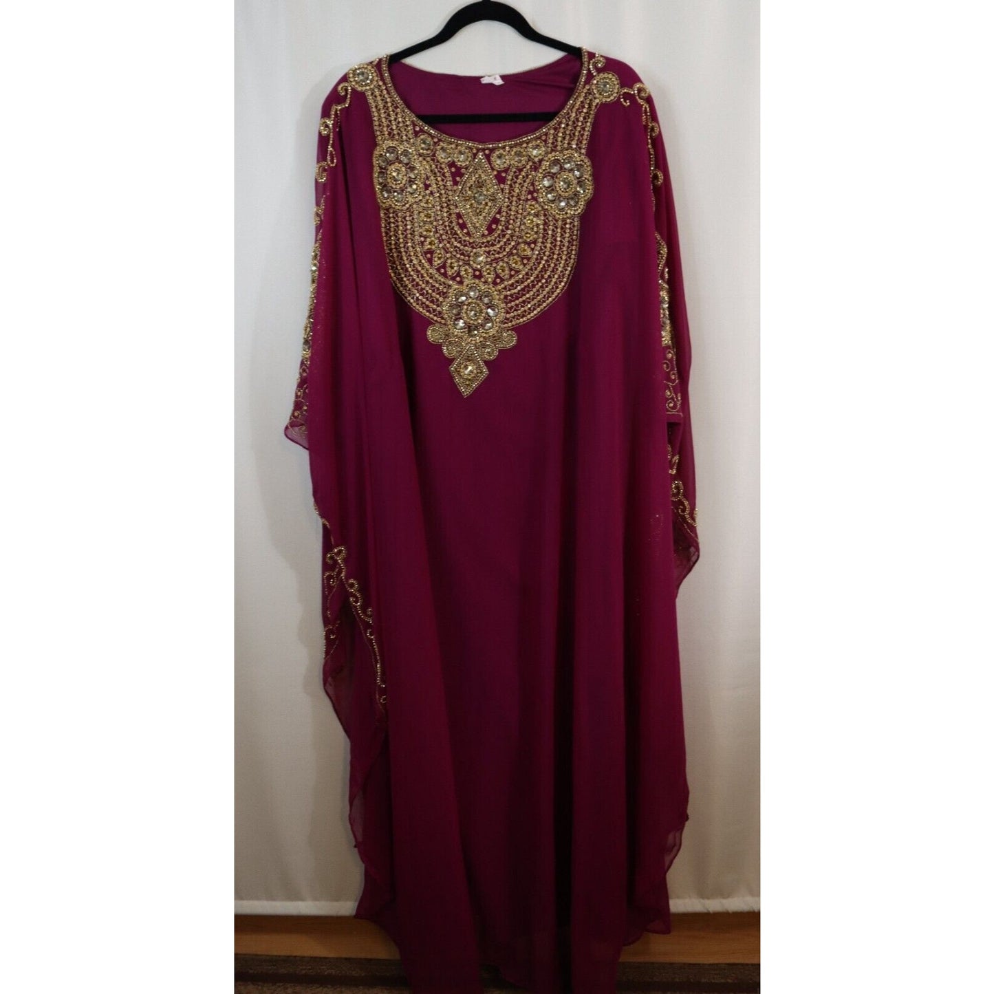 Abaya Kaftan Red Beaded Sheer Lined Size 58