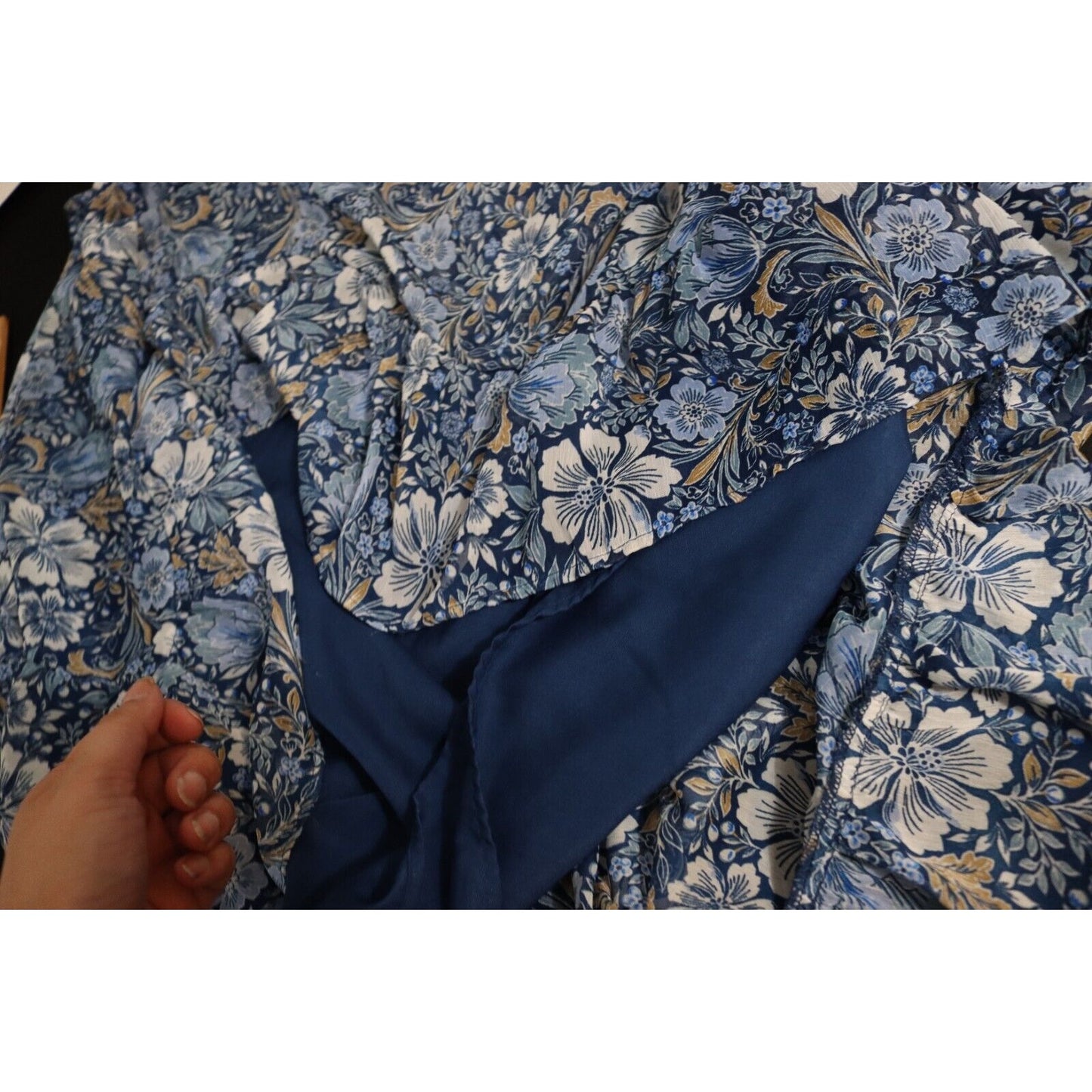 Patrons of Peace Maxi Dress Blue Sheer Arms Smock Buttons Size Large