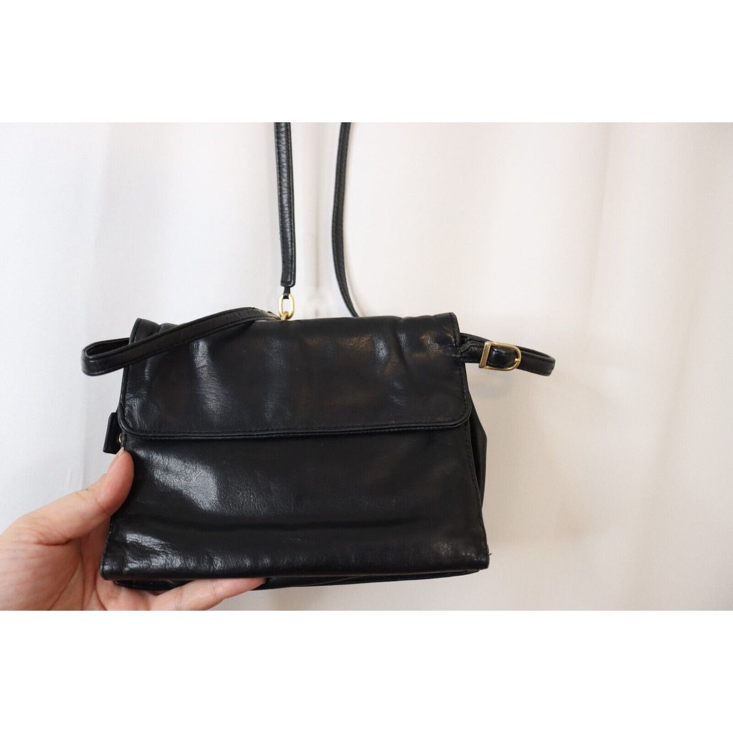 Perlina Soft Black Leather Organizer Crossbody