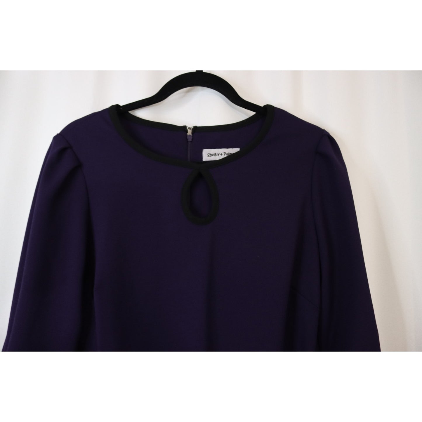 Shelby & Palmer Midi Sheath 8 Plum Purple Keyhole Front Back Zip Flaws