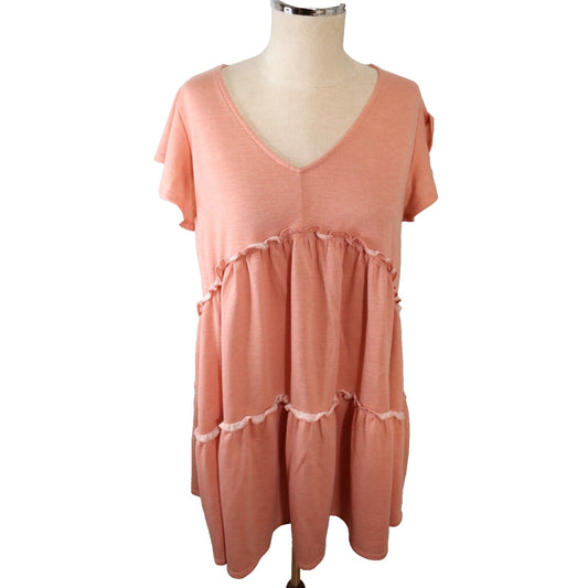 Altar'd State Peach Mini Shift Dress V Neck Short Sleeve Size Medium