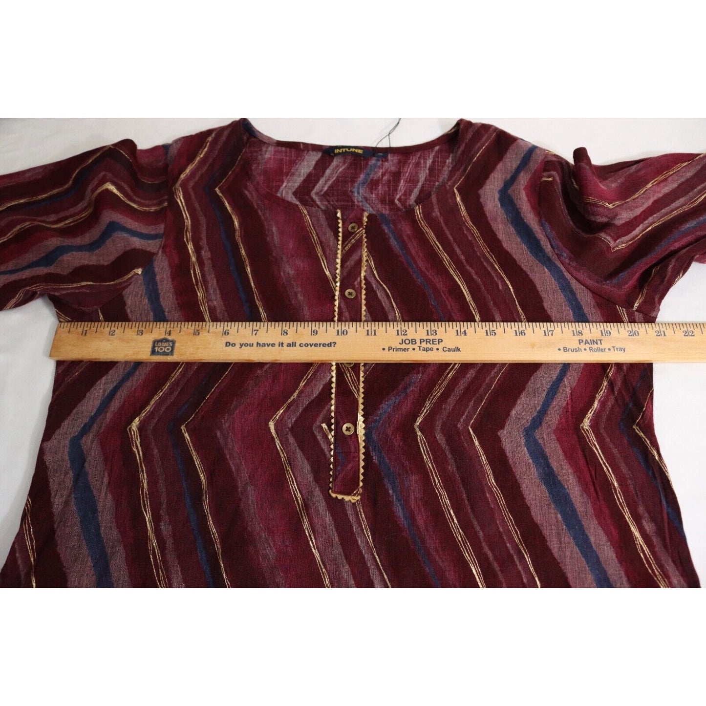 NWT Intune Tunic Red Gold Top 3/4 Sleeve Size 43"