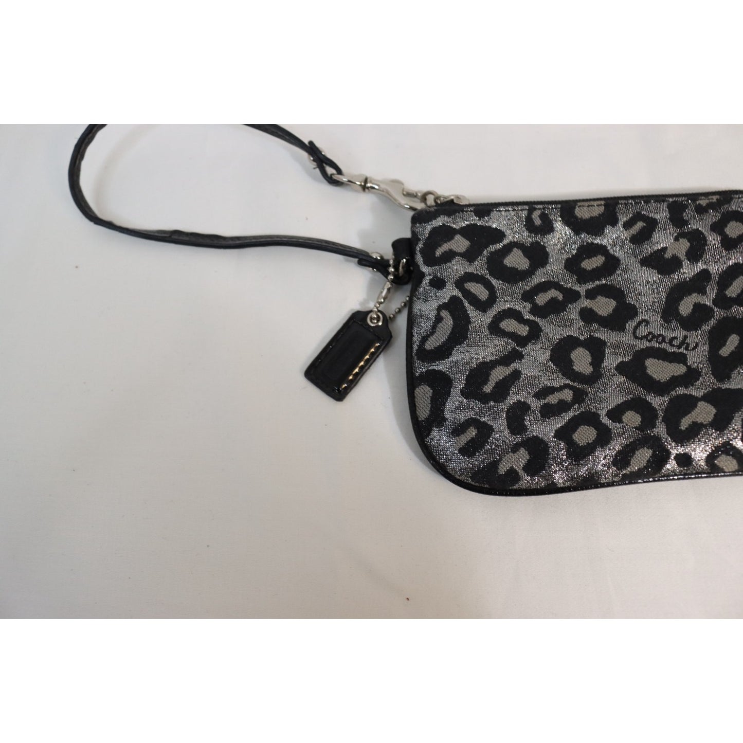 Coach Wristlet Leopard Black Grey Metallic
