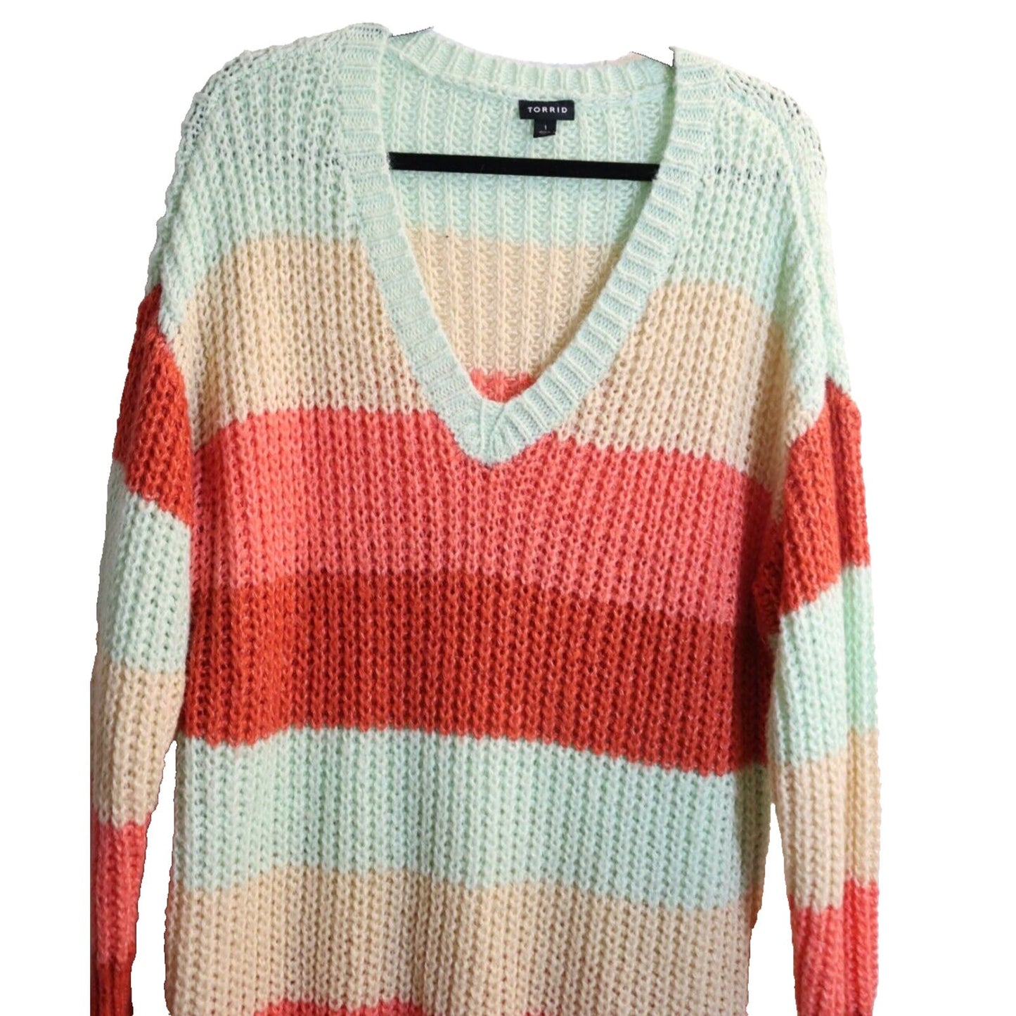 Torrid Sweater Chunky Knit V-neck Striped Pullover Boho Plus Sz 1 (1X)
