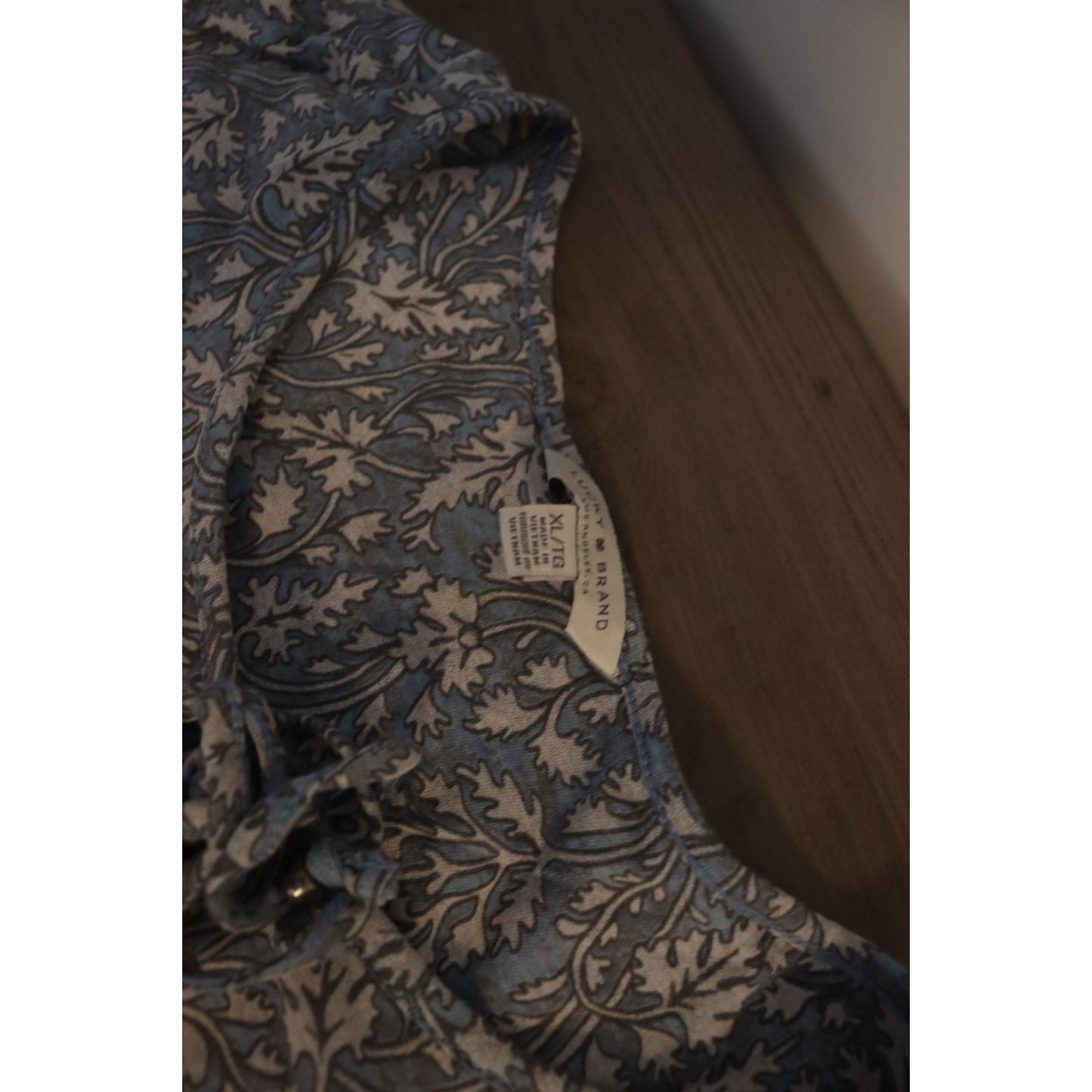 Lucky Grey Blue Long Sleeve Top XL Cotton Modal Floral
