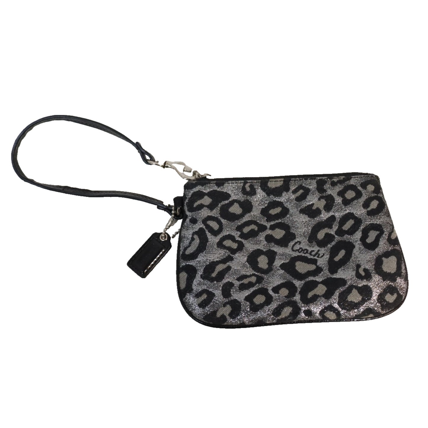 Coach Wristlet Leopard Black Grey Metallic