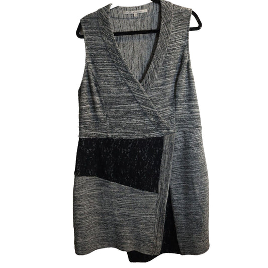 Rachel Roy Dress Faux Wrapped Sleeveless Grey and Black