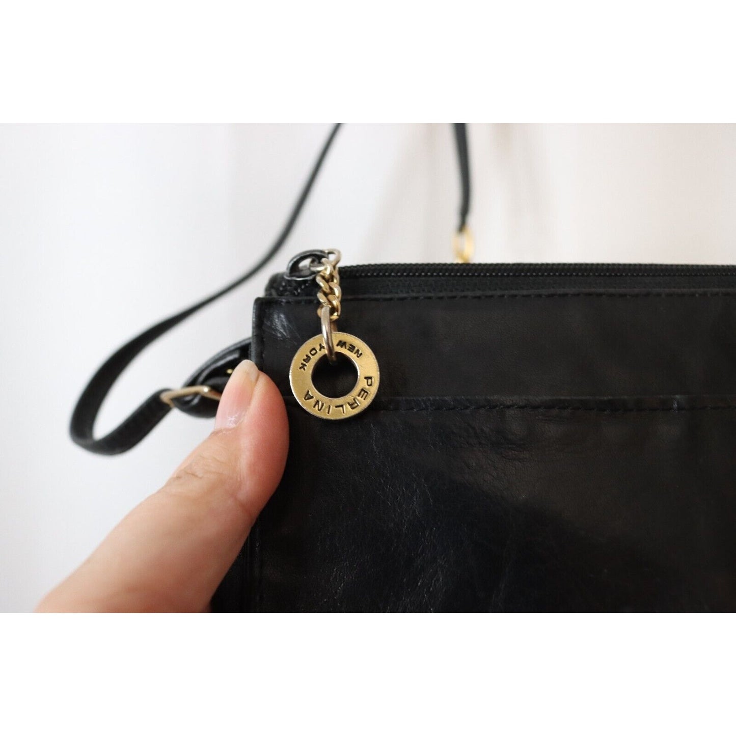 Perlina Soft Black Leather Organizer Crossbody