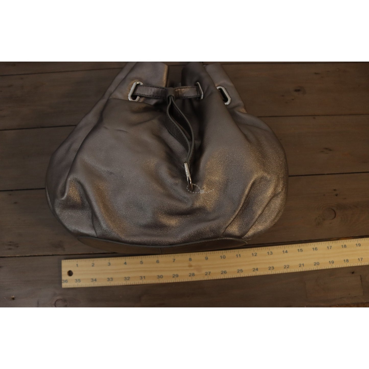 Cole Haan Silver Leather Bucket Bag Drawstring