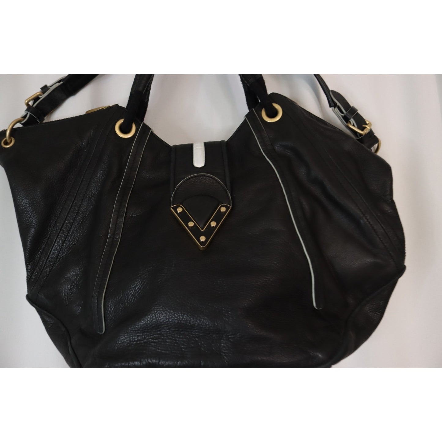 Pour La Victoire Black Leather Bag Large Double Handle Shoulder Bag