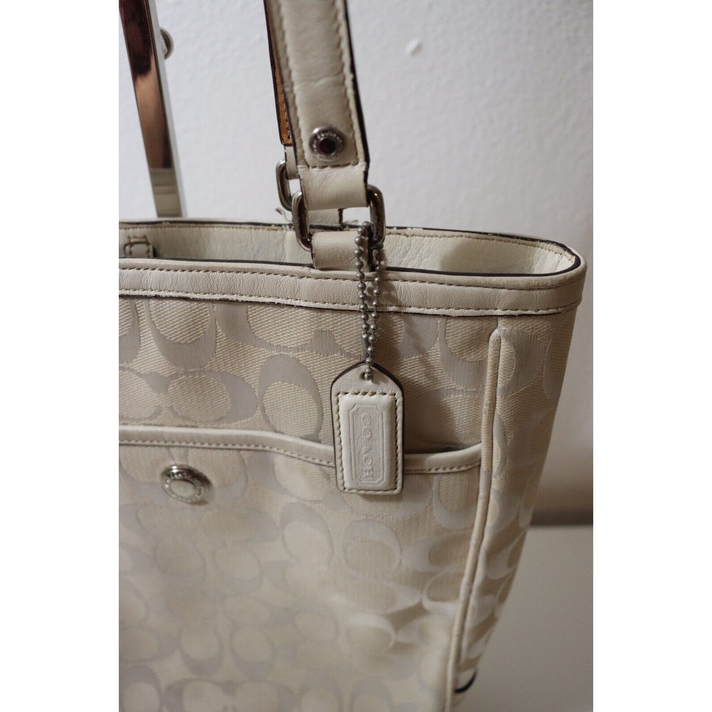Authentic COACH Signature Lunch Tote 1464 Cream Jacquard Leather - Tote Bag