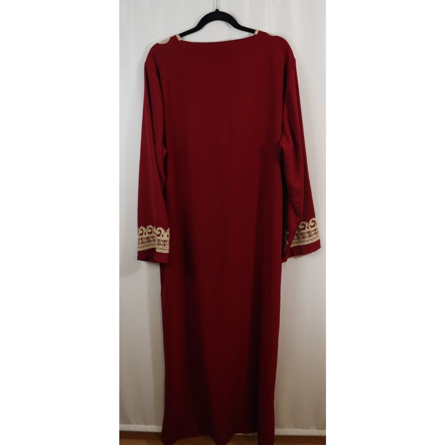 Red and Gold Abaya Maxi Dress Long Sleeve