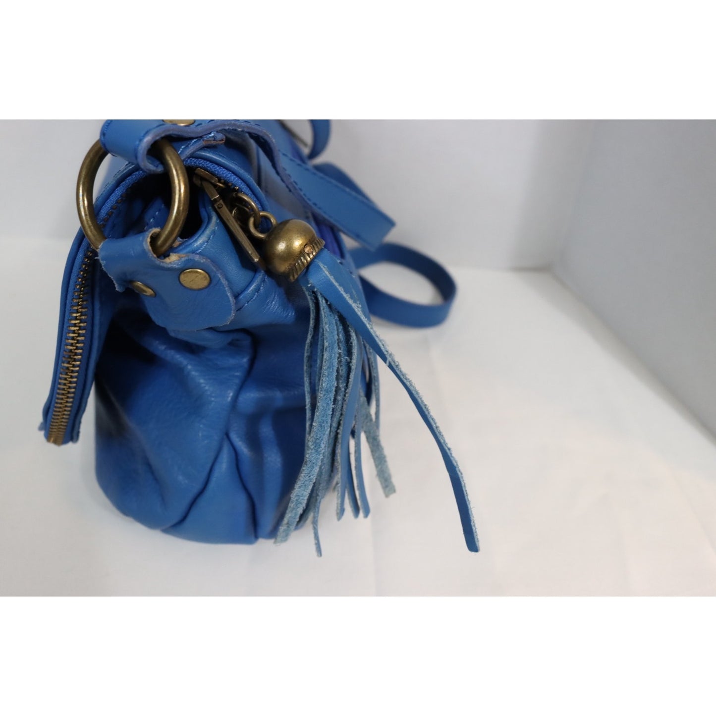 Vera Pelle Blue Crossbody Adjustable Fold Over Zip Made in Italy
