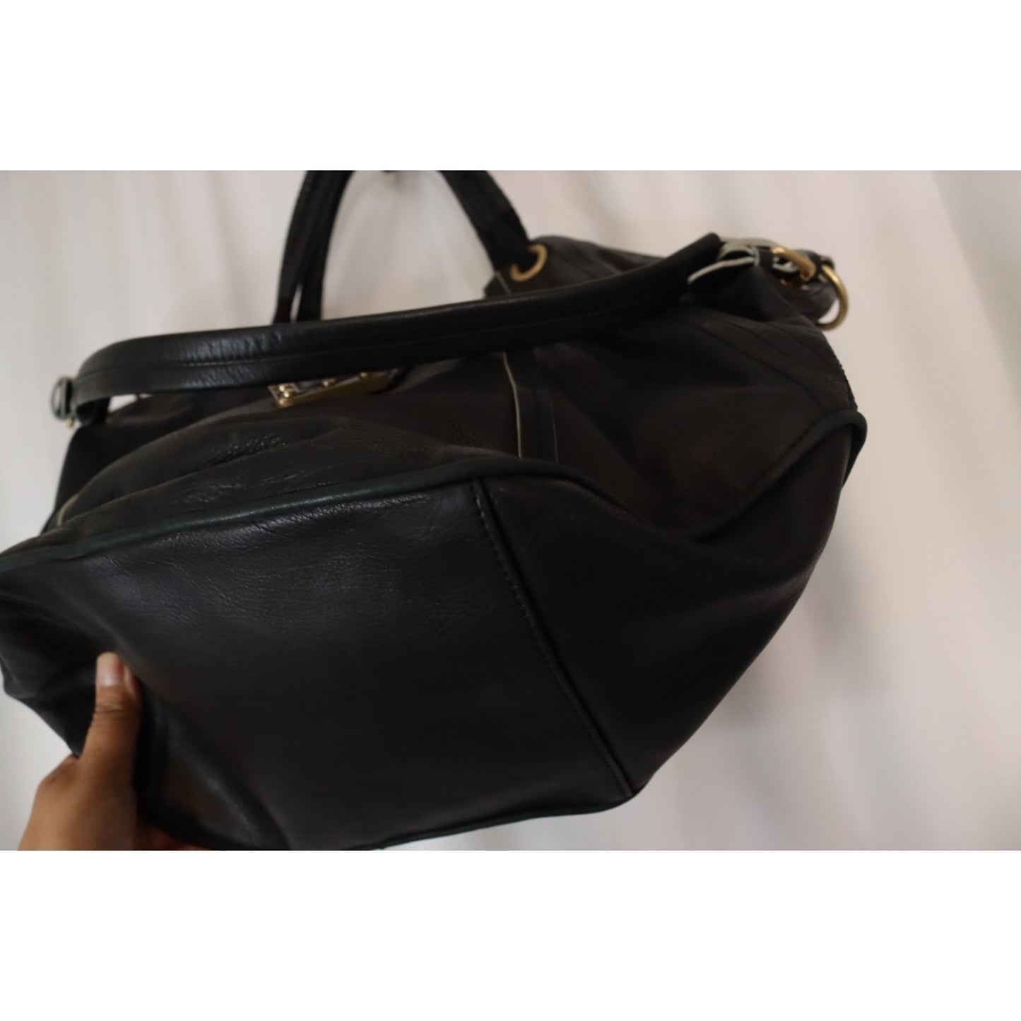 Pour La Victoire Black Leather Bag Large Double Handle Shoulder Bag