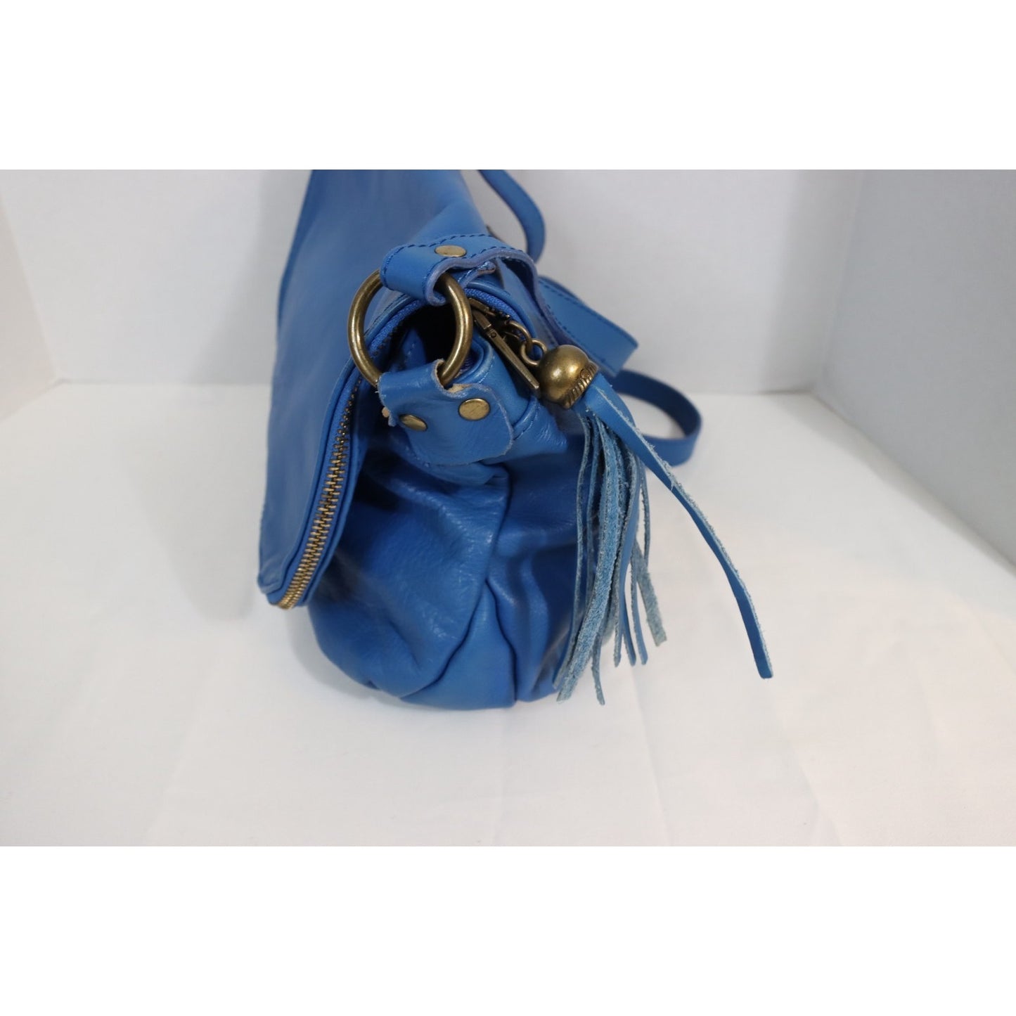 Vera Pelle Blue Crossbody Adjustable Fold Over Zip Made in Italy