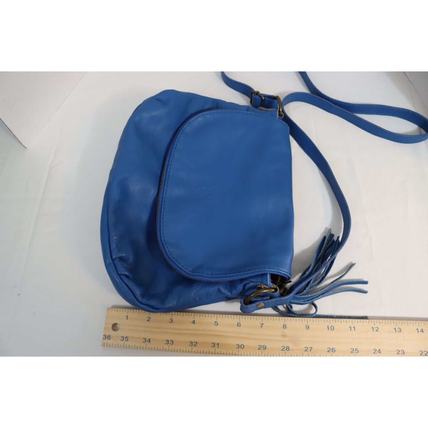 Vera Pelle Blue Crossbody Adjustable Fold Over Zip Made in Italy