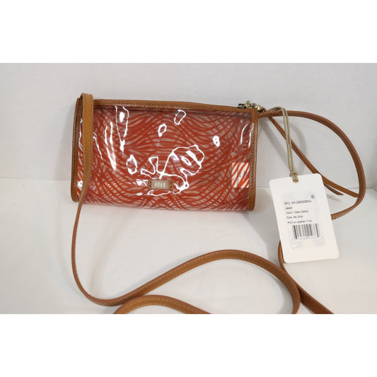 HOBO NWT Orange and tan Women's Jewel Clear Crossbody Leather Trim Purse