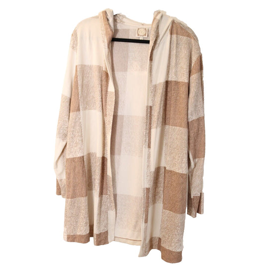 Truself Cardigan Open Hoodie Size 1X Beige/Brown