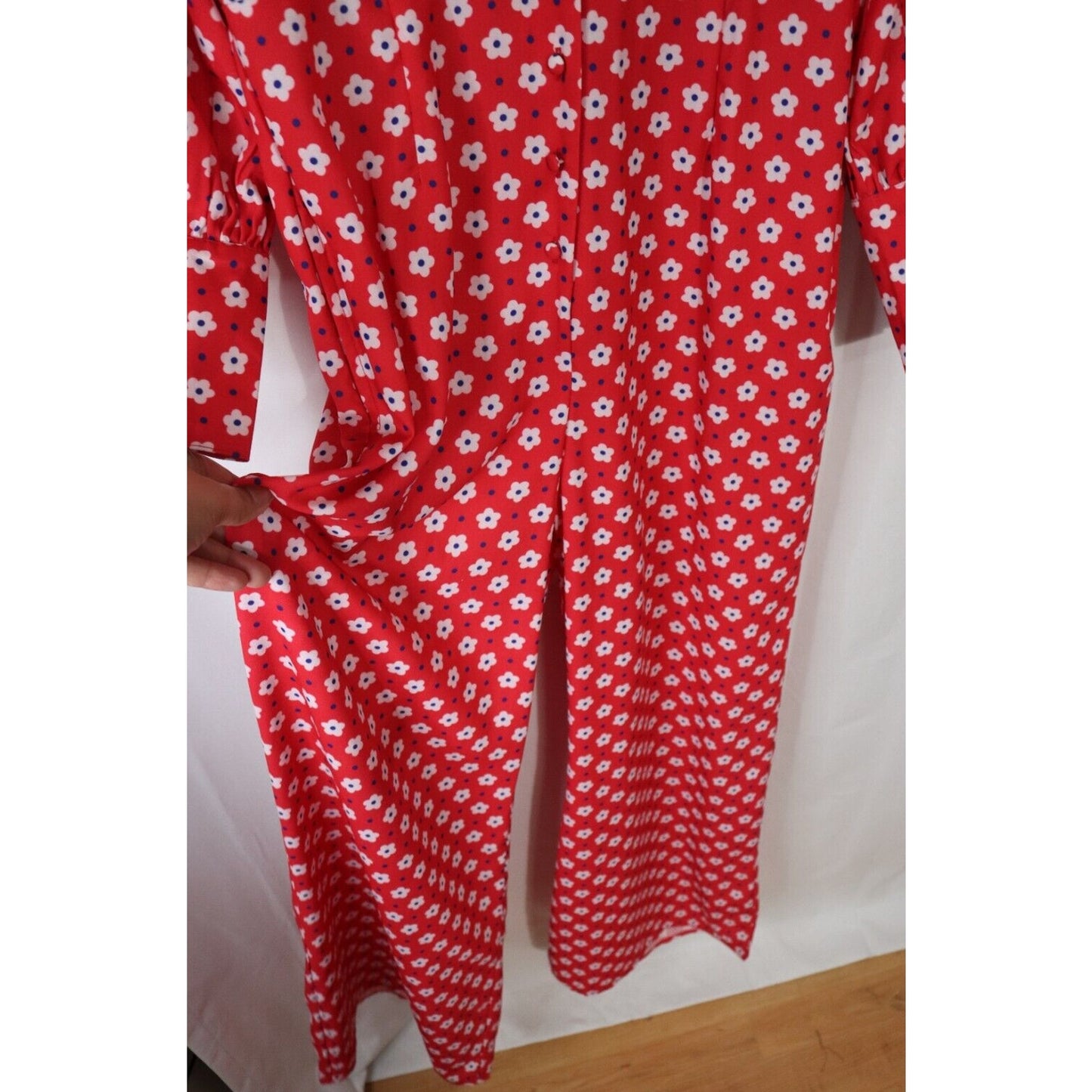 Timeless London Jumpsuit Red with Flowers Short Sleeve Size 8