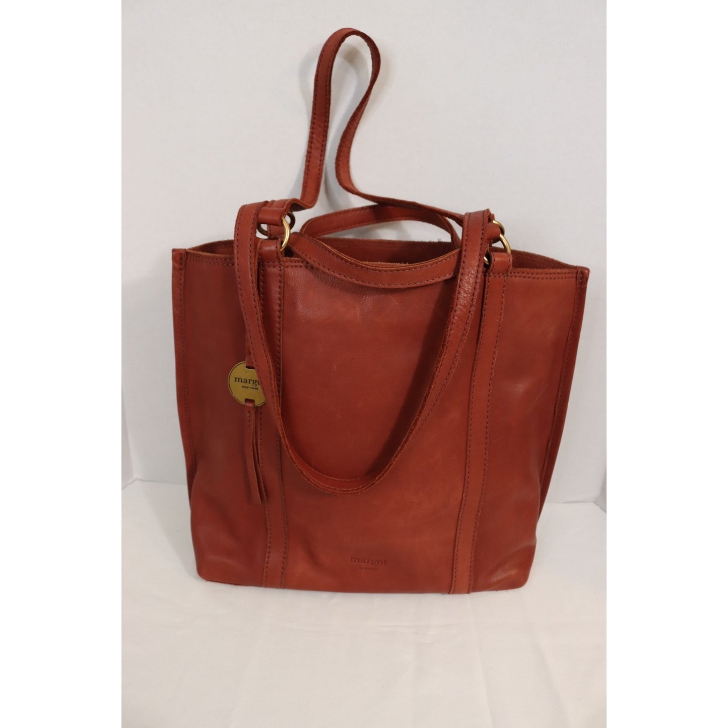 Margot Soft Leather Double Handlex2 Shoulder Tote Top Handle Brown