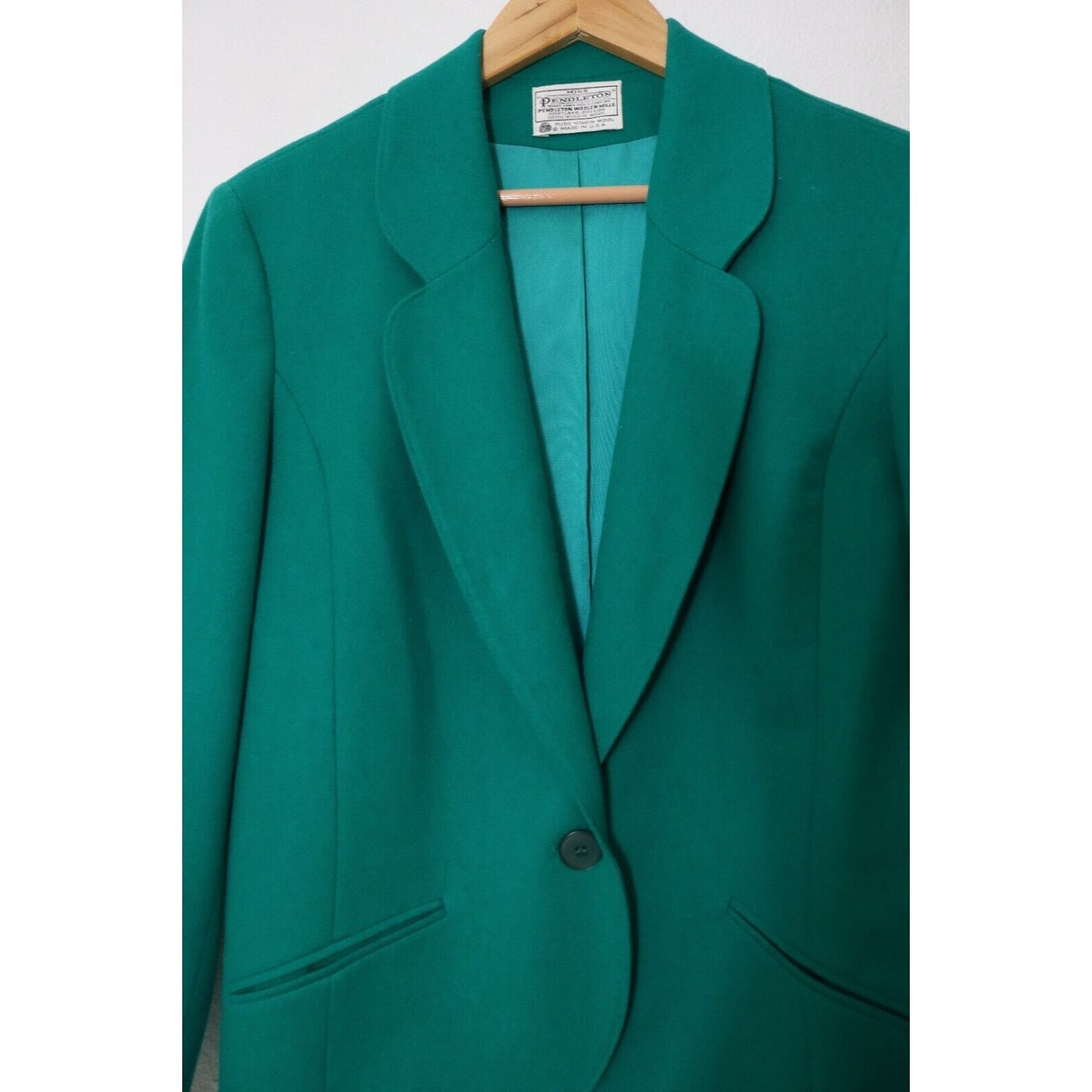 Vintage Pendleton Green Wool Blazer Size 12 Long Sleeve One Button