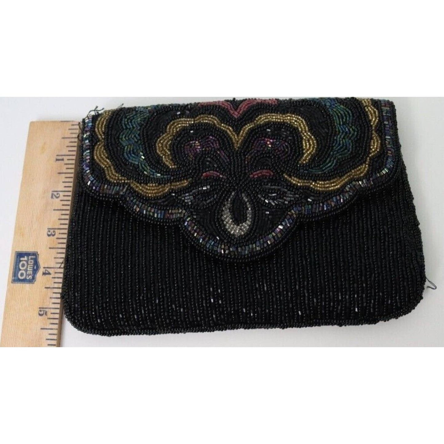 Vintage Partners Mervyn Black Multi Color Beaded Clutch Shoulder Handbag