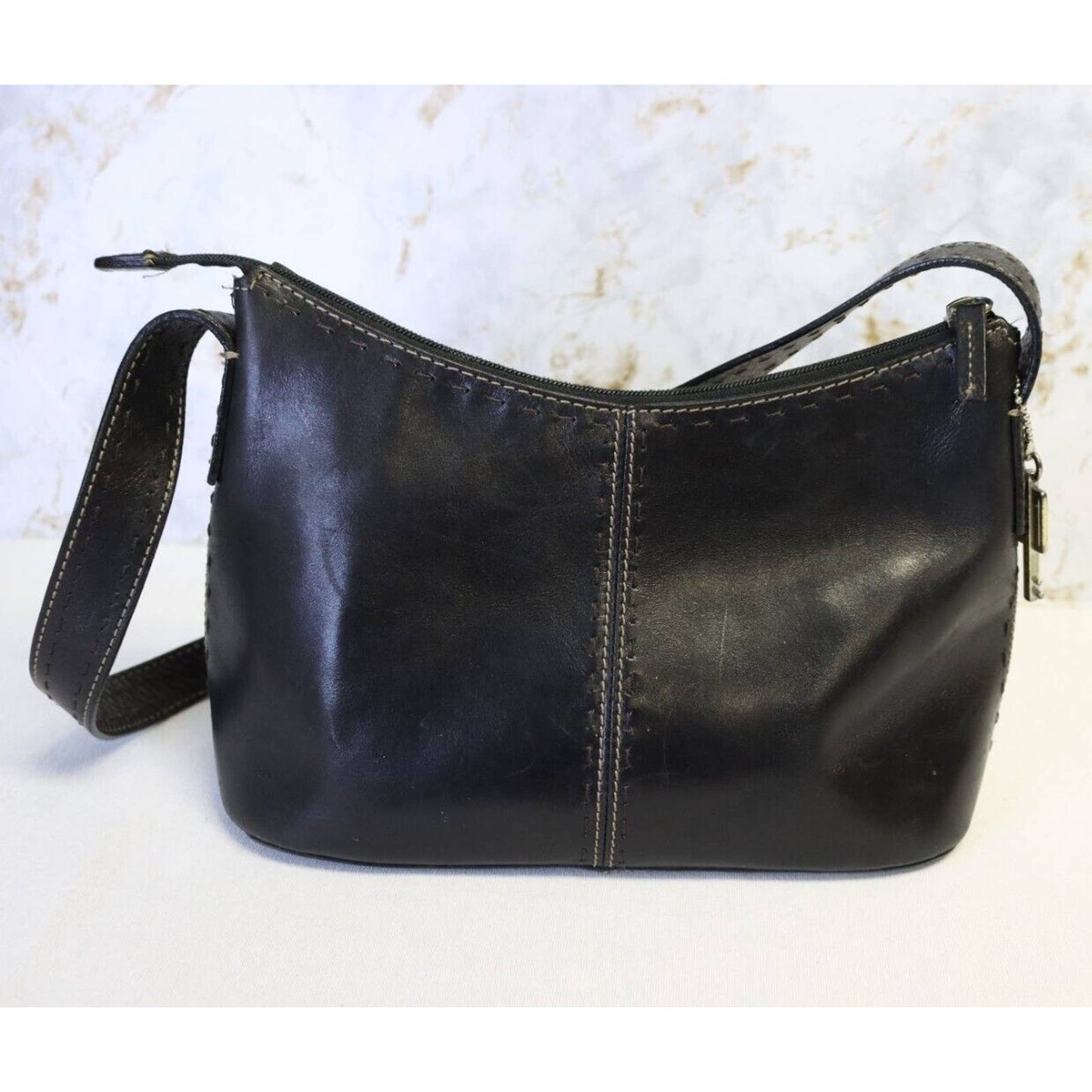 Vintage Fossil Black Leather Handbag
