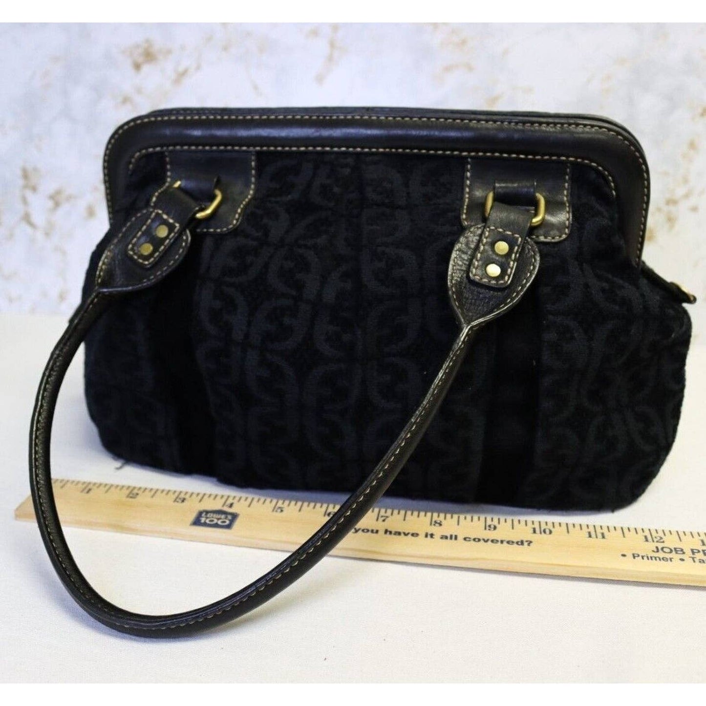 Vintage Fossil Fabric and Leather Black Shoulder Bag Medium Size Handbag