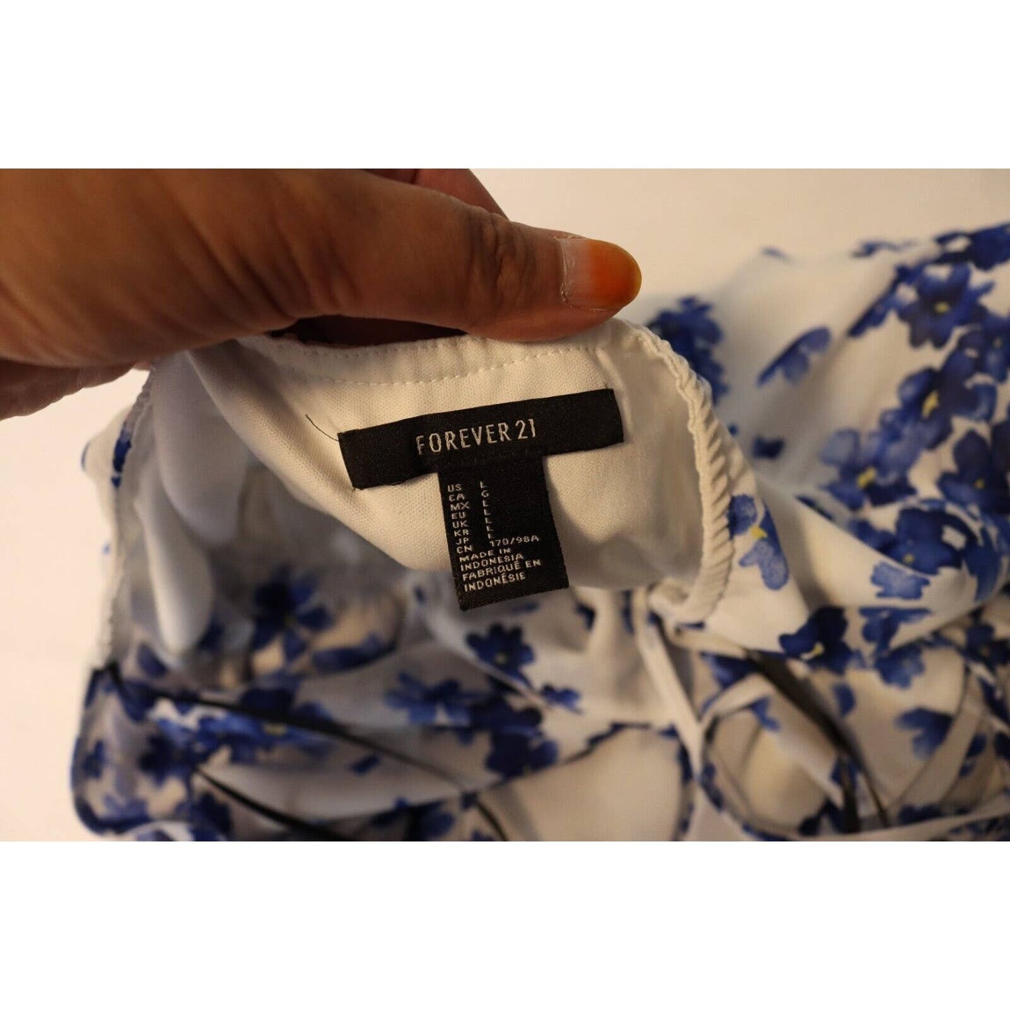 Forever 21 Dress White and Blue Short to Maxi Dress Large Sleeveless