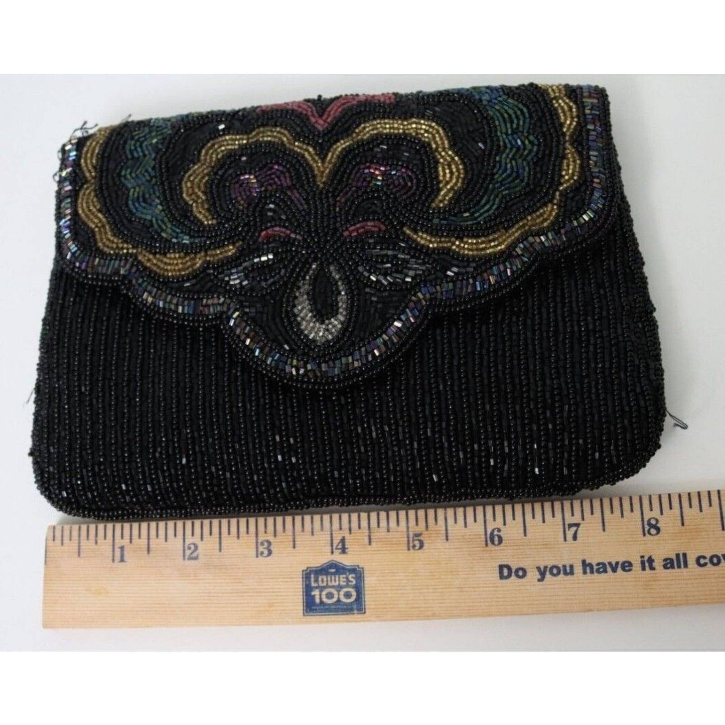 Vintage Partners Mervyn Black Multi Color Beaded Clutch Shoulder Handbag