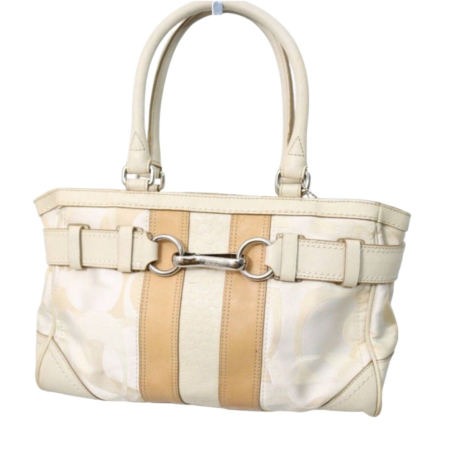 Coach Hampton Cream/White/Tan Signature Canvas and Leather Satchel Handbag 13338