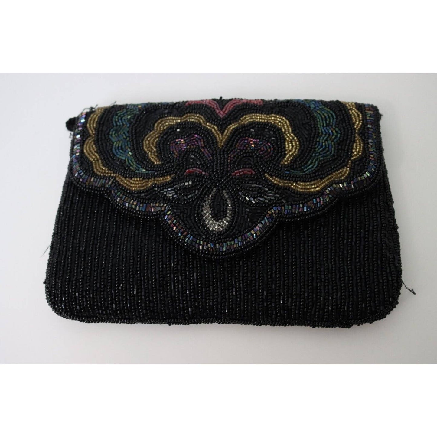 Vintage Partners Mervyn Black Multi Color Beaded Clutch Shoulder Handbag